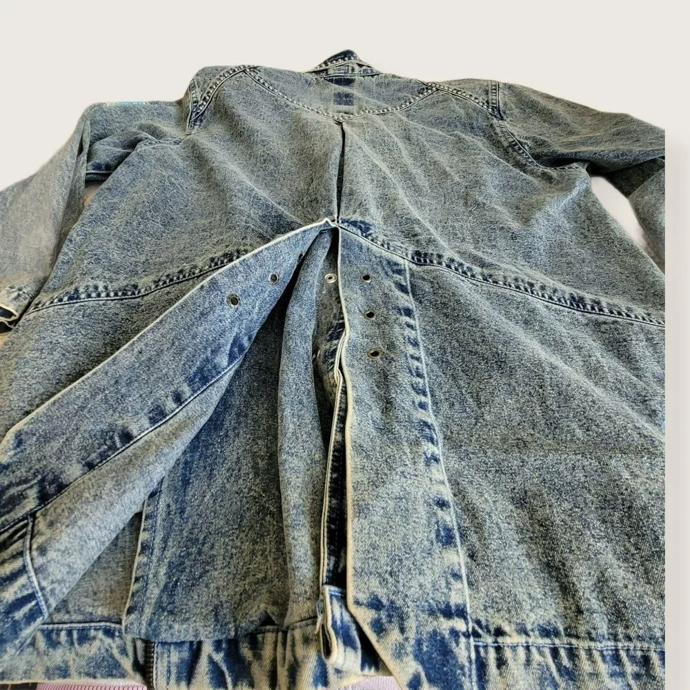 Vintage Embroidered Long Denim Jacket Blazer Zip Accent Woman's Size XL LH8009 - Picture 7 of 14